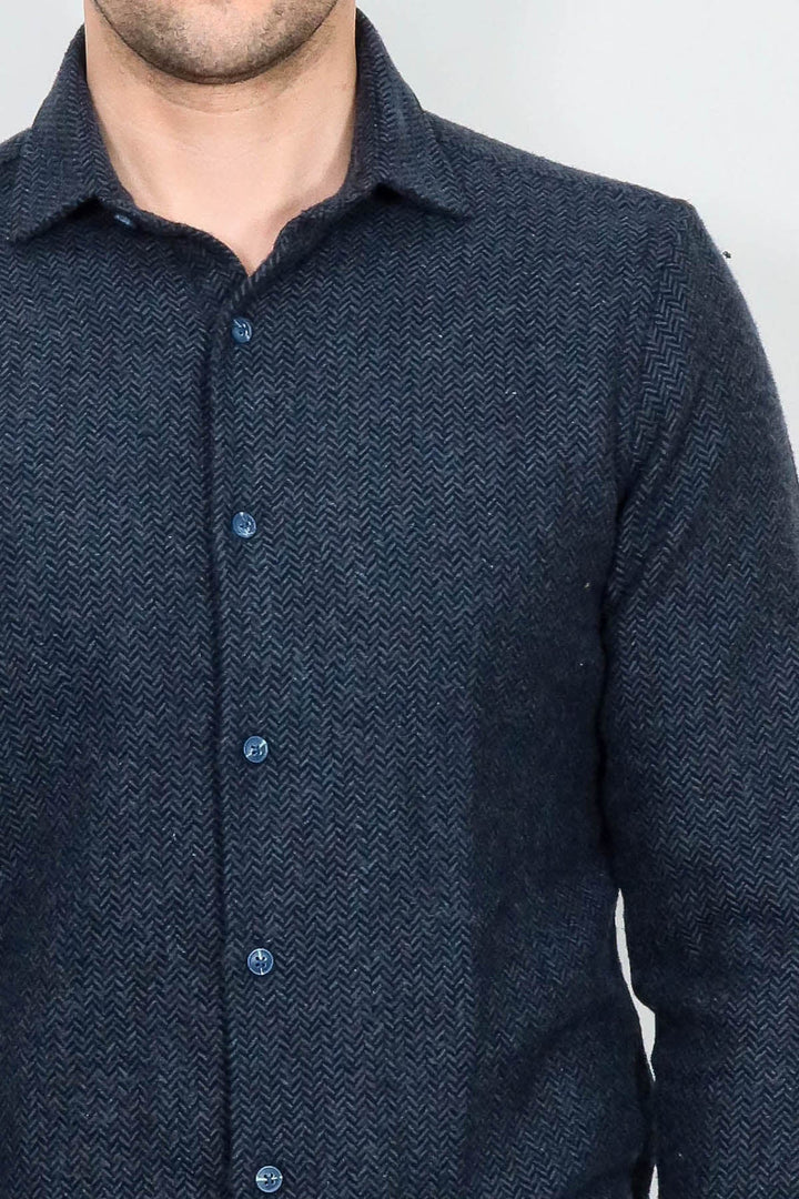 WSS Winter Navy Blue Patterned Men's Lumberjack Shirt  - Irving