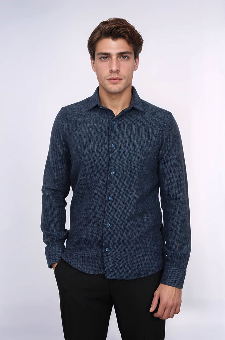 WSS Winter Navy Blue Patterned Men's Lumberjack Shirt  - Irving