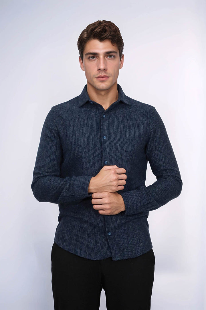 WSS Winter Navy Blue Patterned Men's Lumberjack Shirt  - Tinley Park