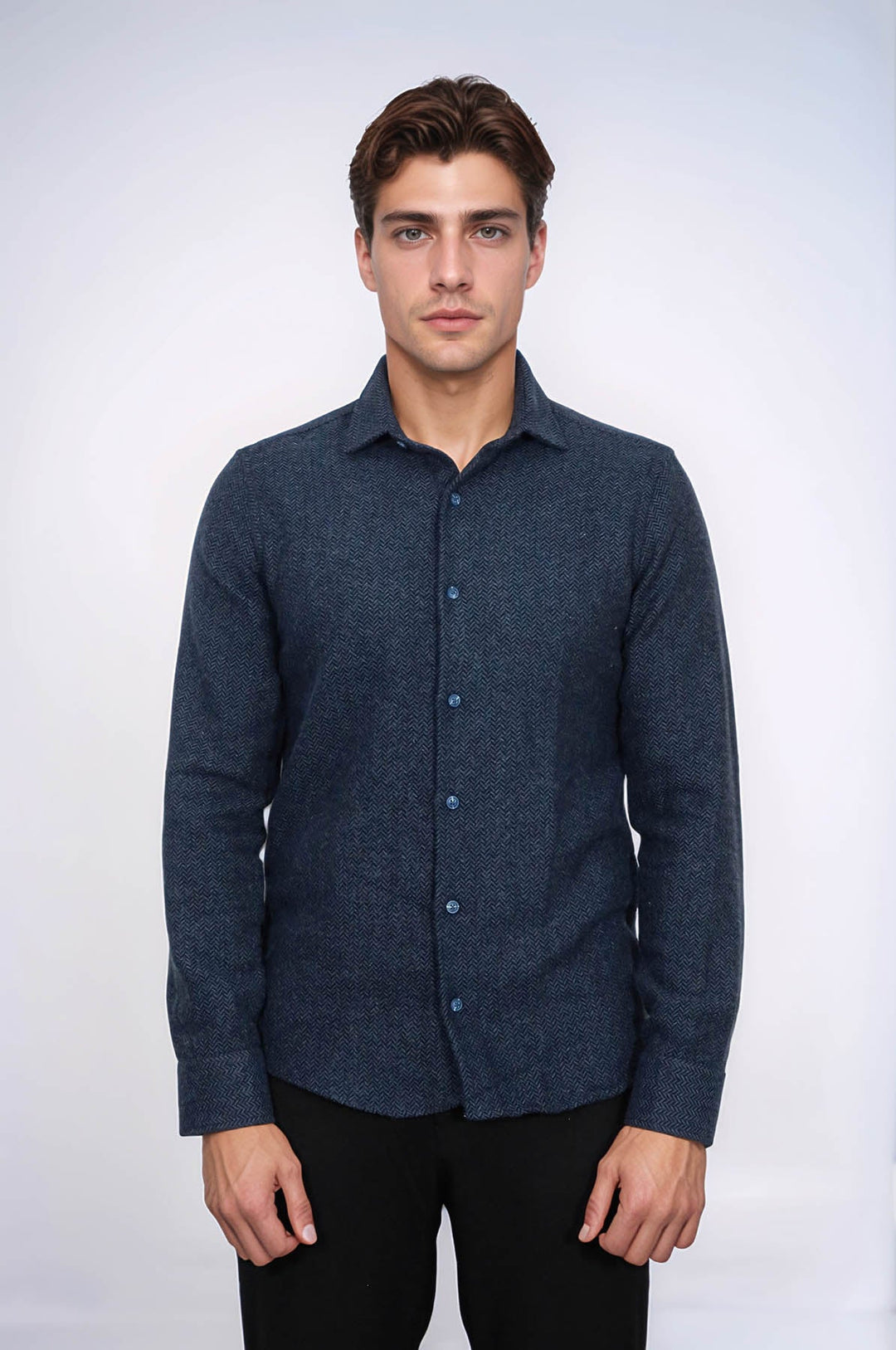 WSS Winter Navy Blue Patterned Men's Lumberjack Shirt  - Irving
