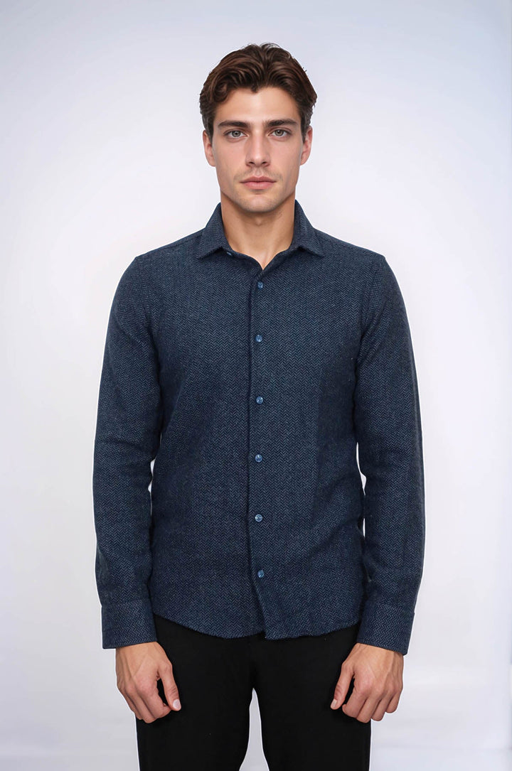 WSS Winter Navy Blue Patterned Men's Lumberjack Shirt  - Irving