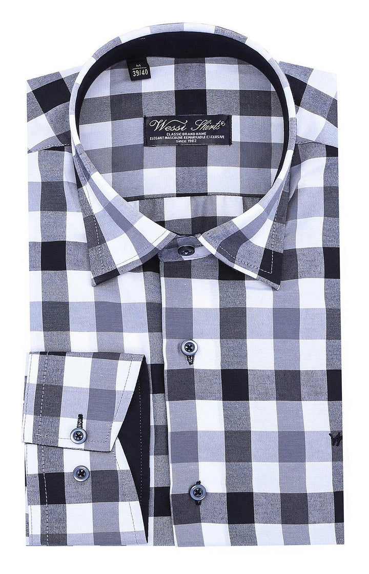 WSS Slim Fit Plaid Patterned Grey Shirt  - Hamburg