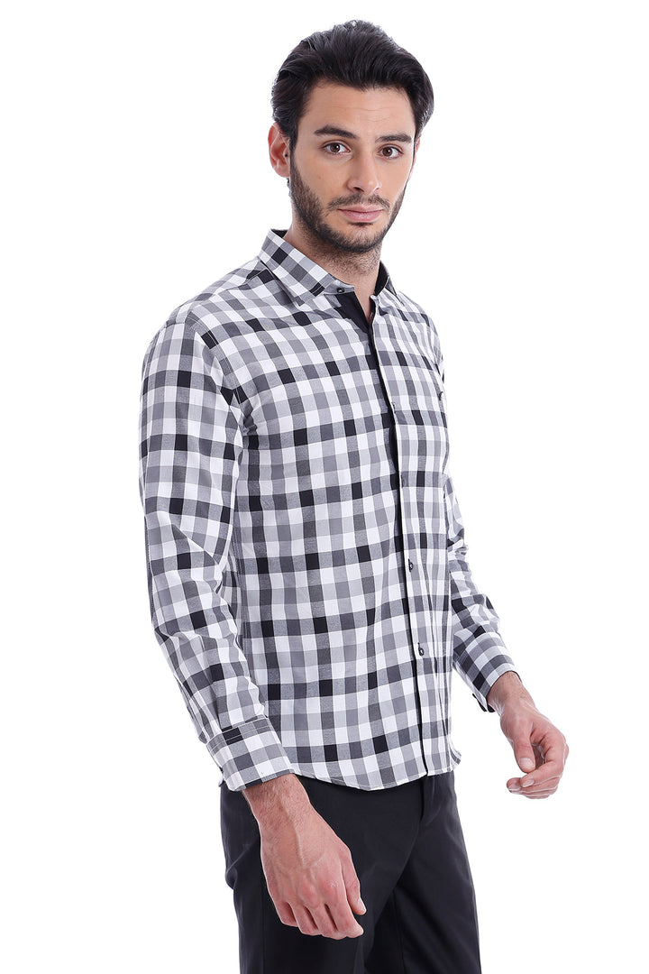 WSS Slim Fit Plaid Patterned Grey Shirt  - Hamburg