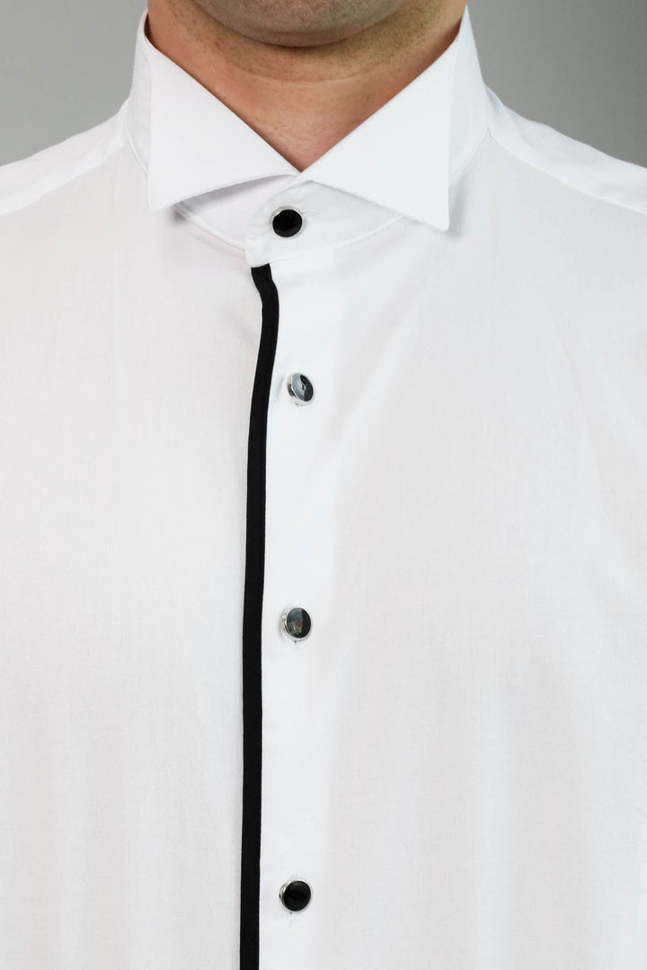 WSS Black Stripe Detailed White Men Tuxedo Shirt  - Saint-Priest