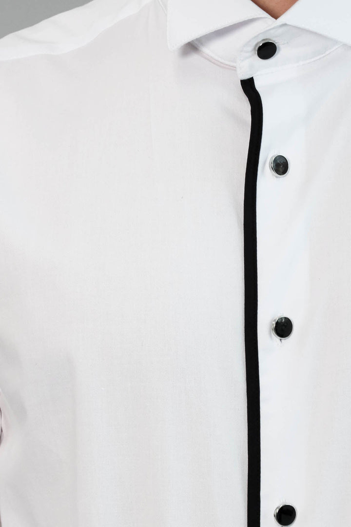WSS Black Stripe Detailed White Men Tuxedo Shirt  - Saint-Priest