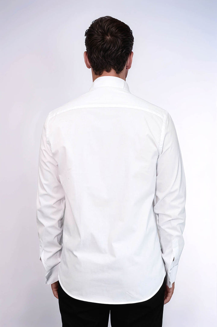 WSS Black Stripe Detailed White Men Tuxedo Shirt  - Saint-Priest