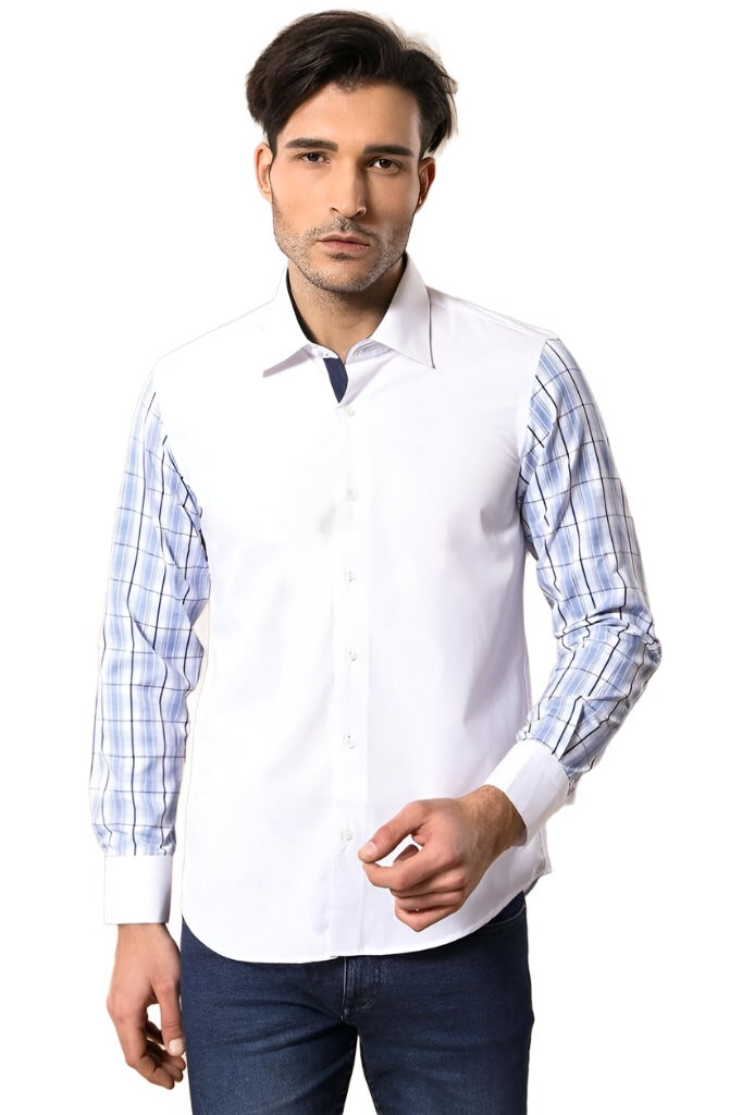 WSS Plaid Arm White Shirt- - Hoffman Estates