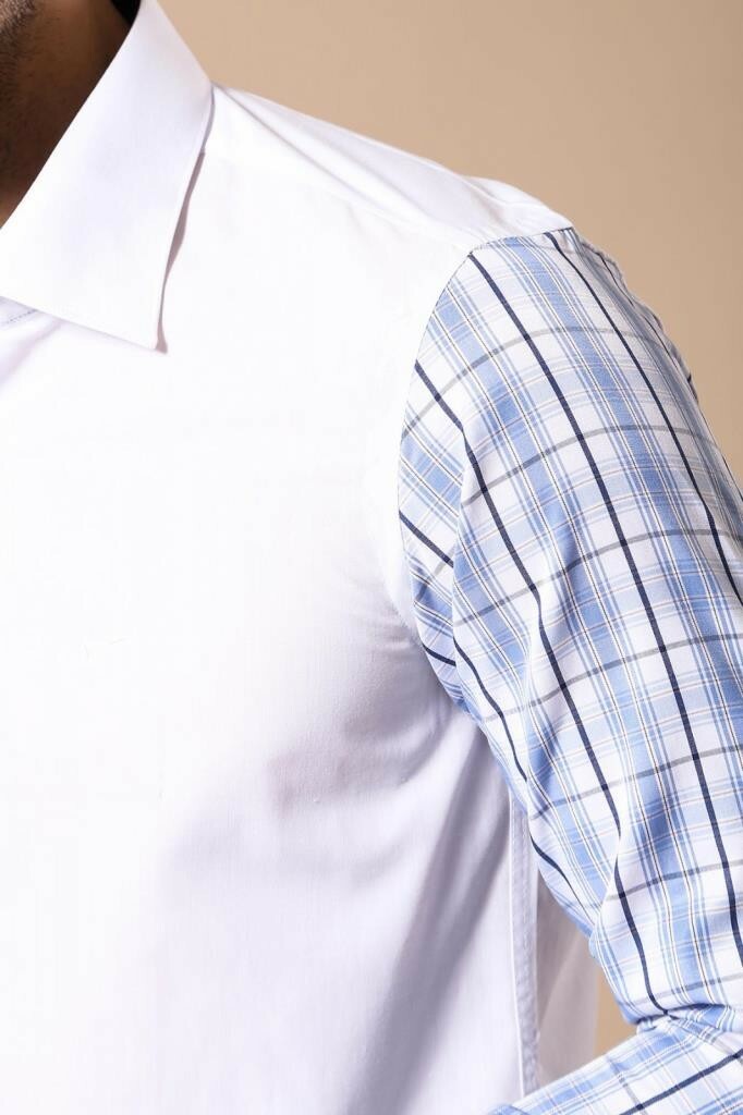 WSS Plaid Arm White Shirt- - Hoffman Estates