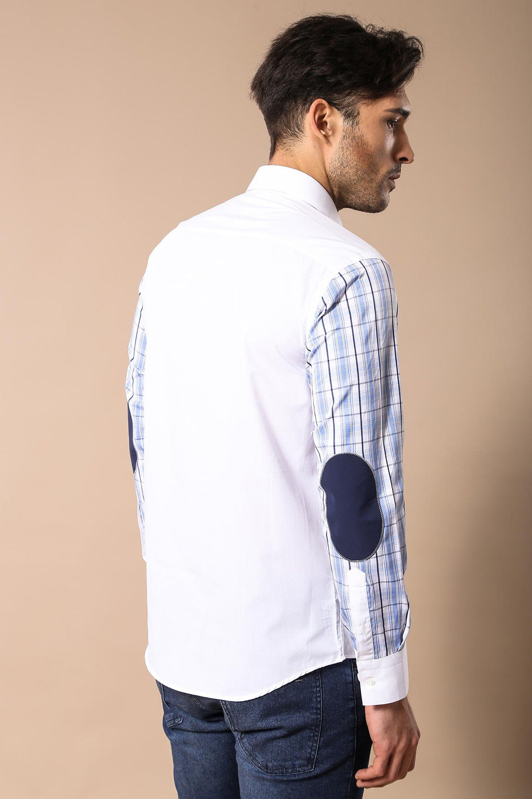 WSS Plaid Arm White Shirt- - Hoffman Estates