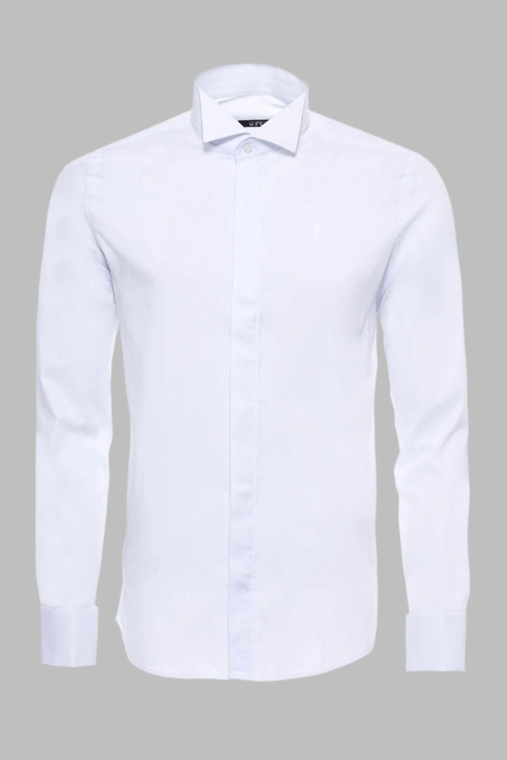 WSS White Plain Stand Collar Formal Tuxedo Shirt  - Singen