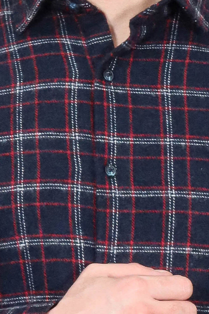 WSS Thick Patterned Navy Blue Men Lumberjack Shirt  - Des Plaines