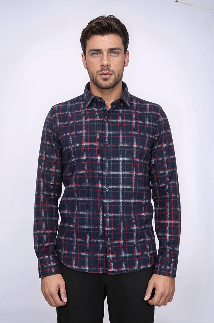WSS Thick Patterned Navy Blue Men Lumberjack Shirt  - Des Plaines