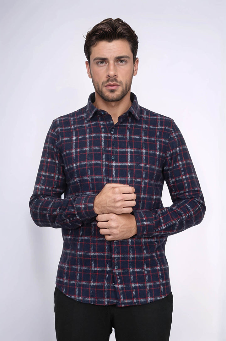 WSS Thick Patterned Navy Blue Men Lumberjack Shirt  - Des Plaines