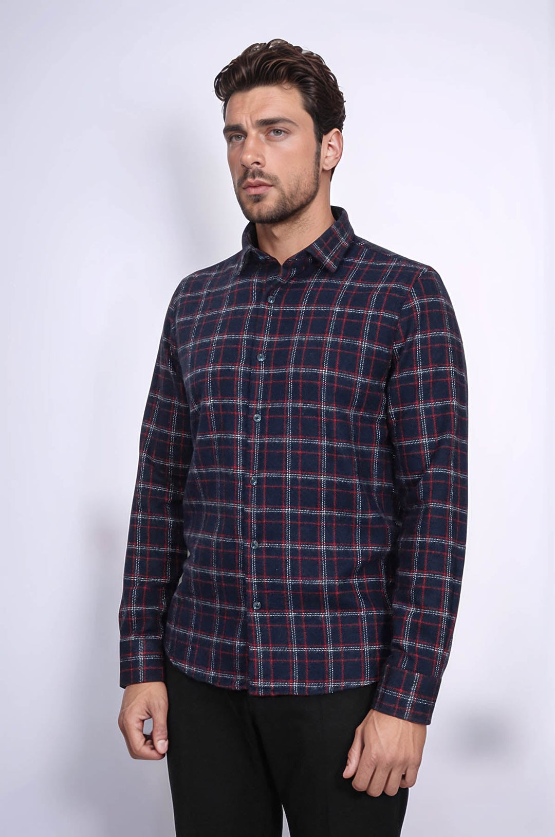 WSS Thick Patterned Navy Blue Men Lumberjack Shirt  - Des Plaines