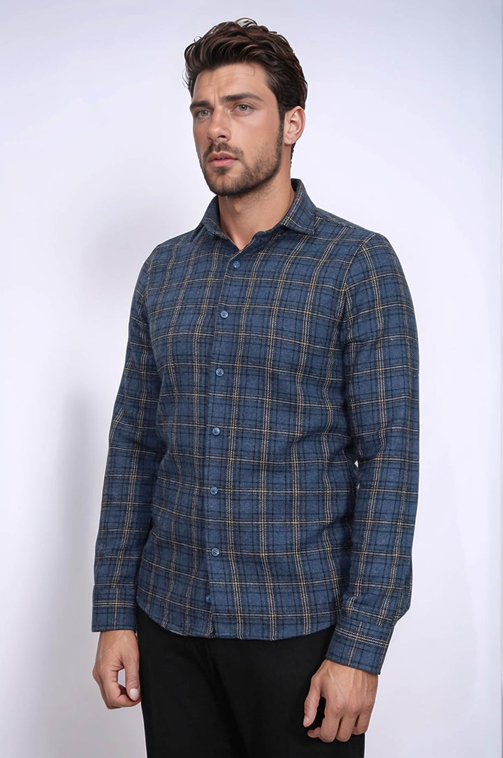 WSS Plaid Navy Blue Men Lumberjack Shirt  - Ocuilan de Arteaga
