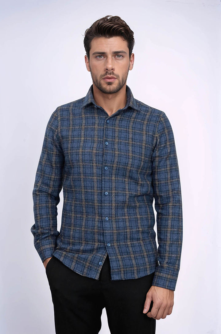 WSS Plaid Navy Blue Men Lumberjack Shirt  - Ocuilan de Arteaga
