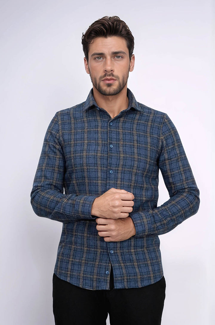 WSS Plaid Navy Blue Men Lumberjack Shirt  - Ocuilan de Arteaga