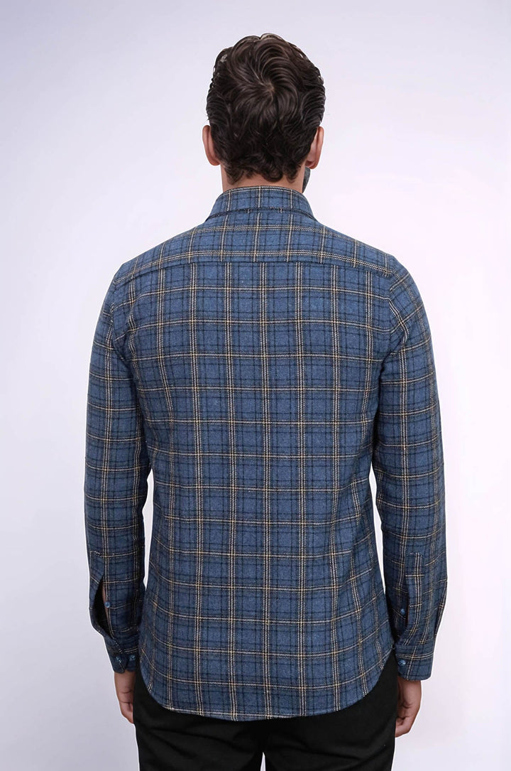 WSS Plaid Navy Blue Men Lumberjack Shirt  - Ocuilan de Arteaga