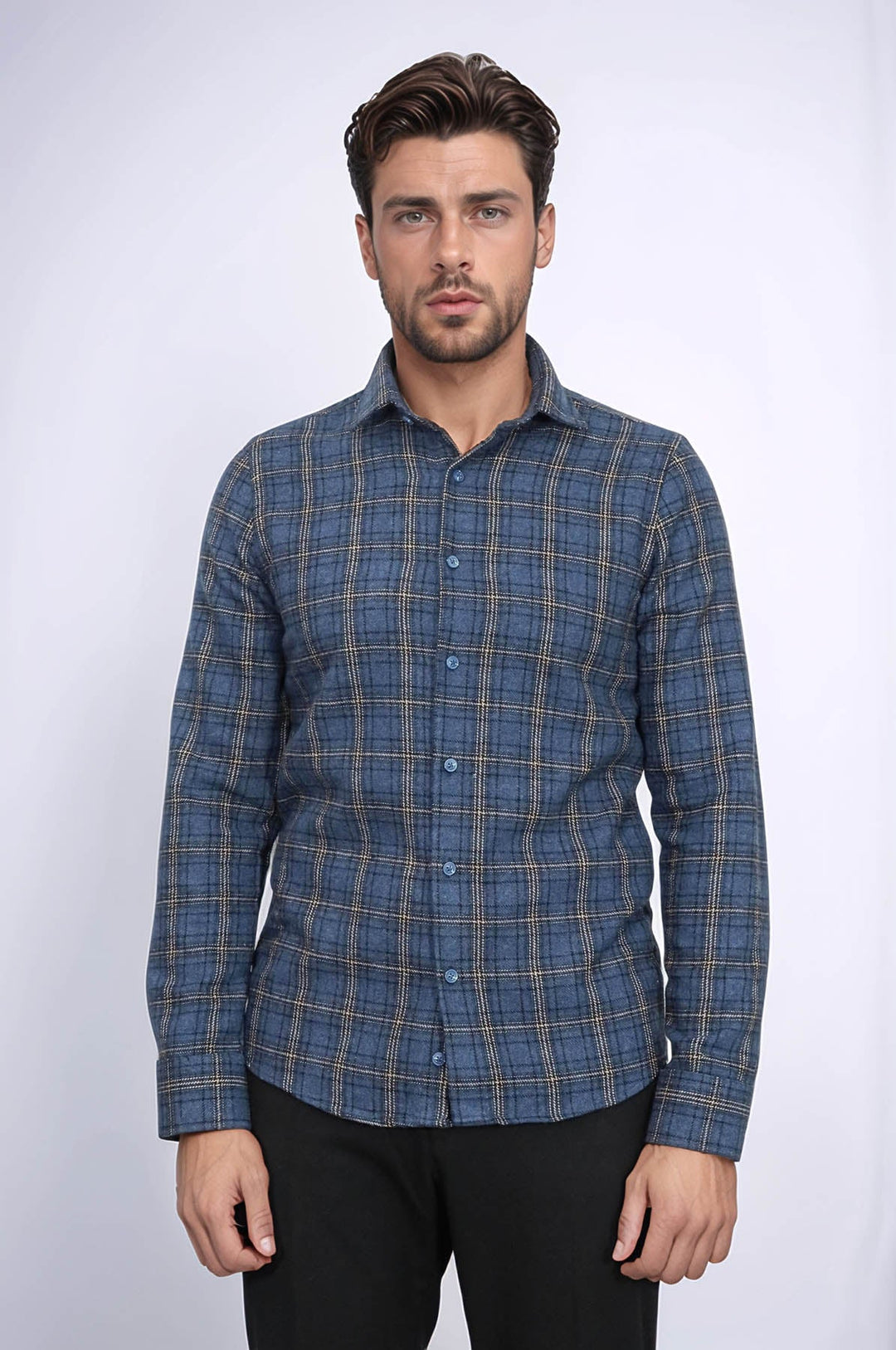 WSS Plaid Navy Blue Men Lumberjack Shirt  - Ocuilan de Arteaga