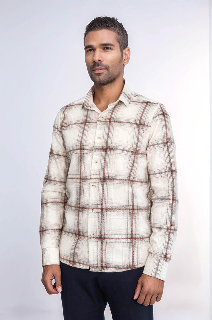 WSS Plaid Light Brown Men Lumberjack Shirt  - Tamazunchale