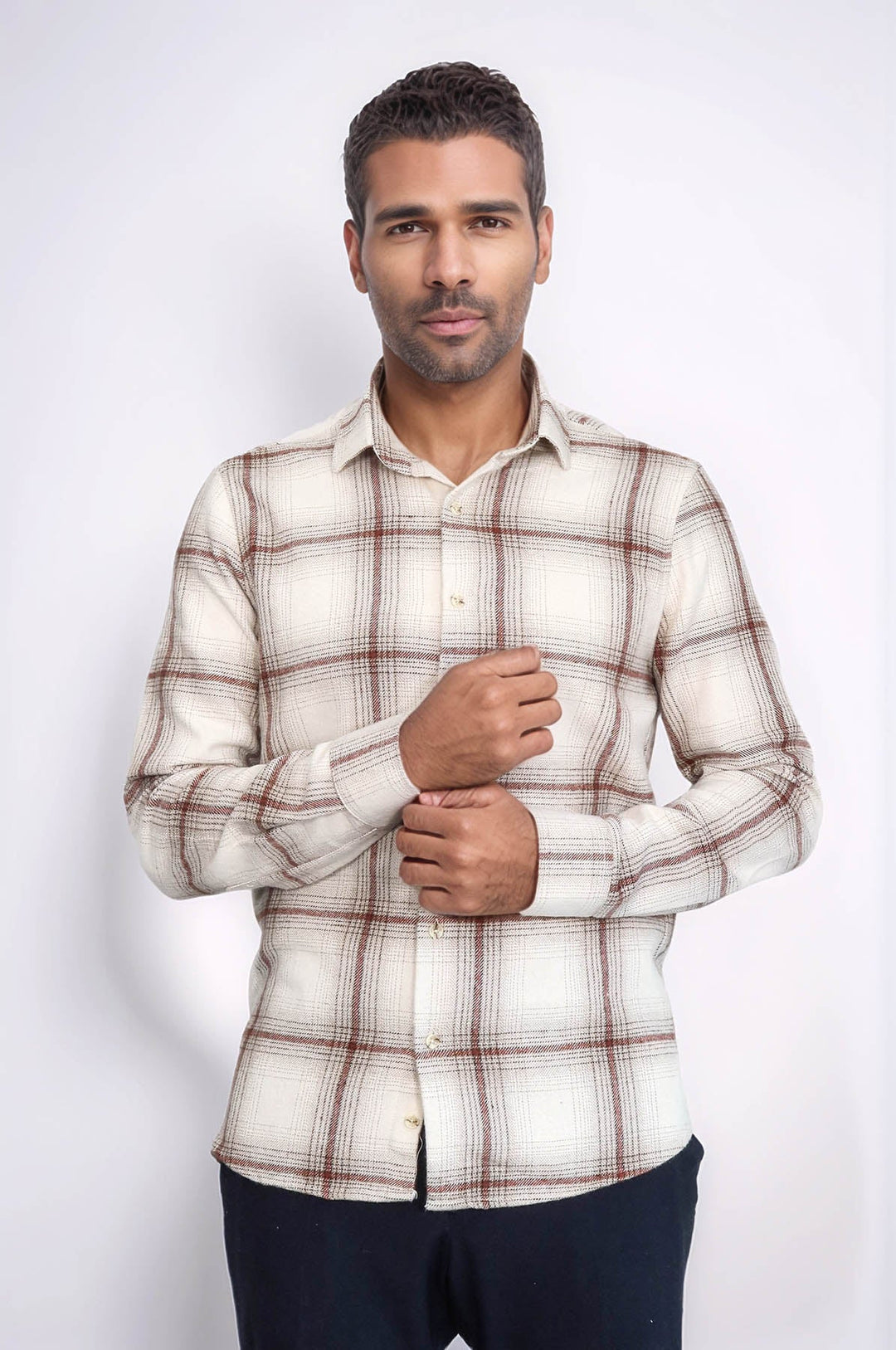 WSS Plaid Light Brown Men Lumberjack Shirt  - Tamazunchale