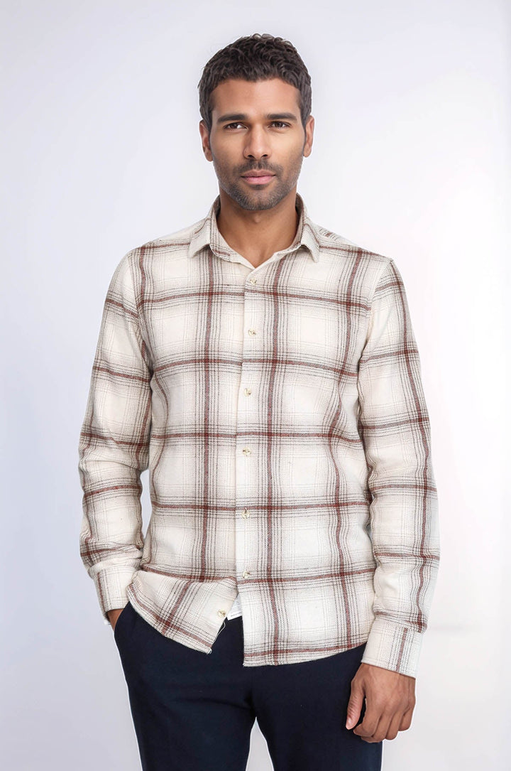 WSS Plaid Light Brown Men Lumberjack Shirt  - Tamazunchale