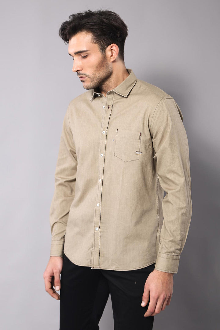WSS Cotton Long Sleeves Beige Men Shirt  - Offenburg