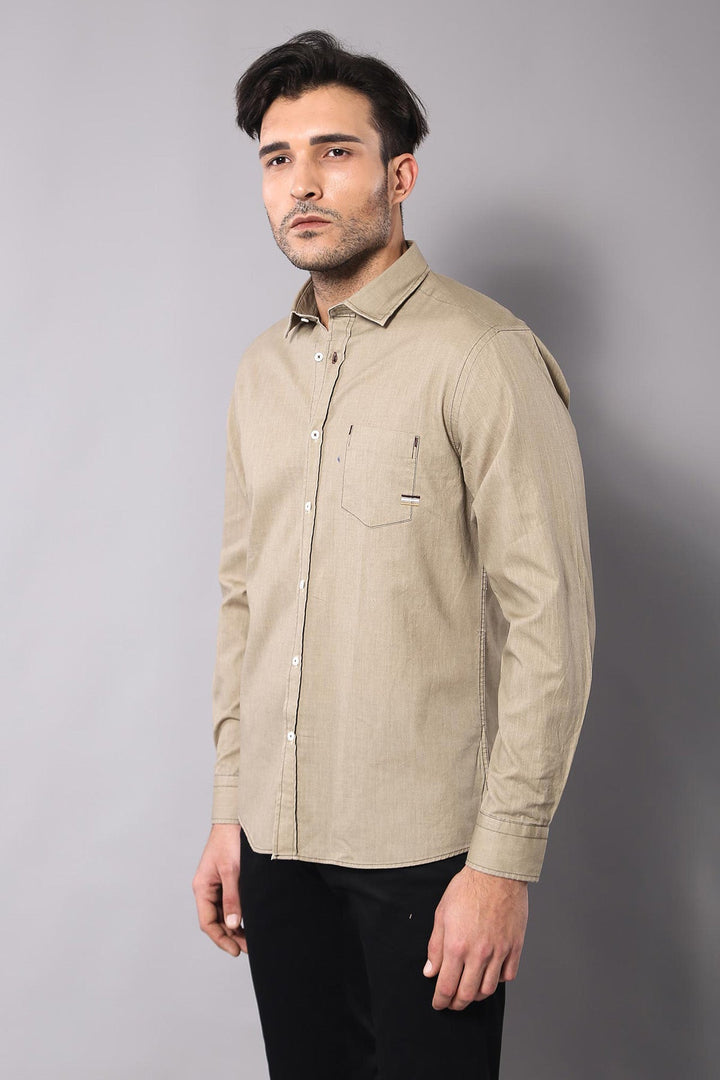 WSS Cotton Long Sleeves Beige Men Shirt  - Offenburg