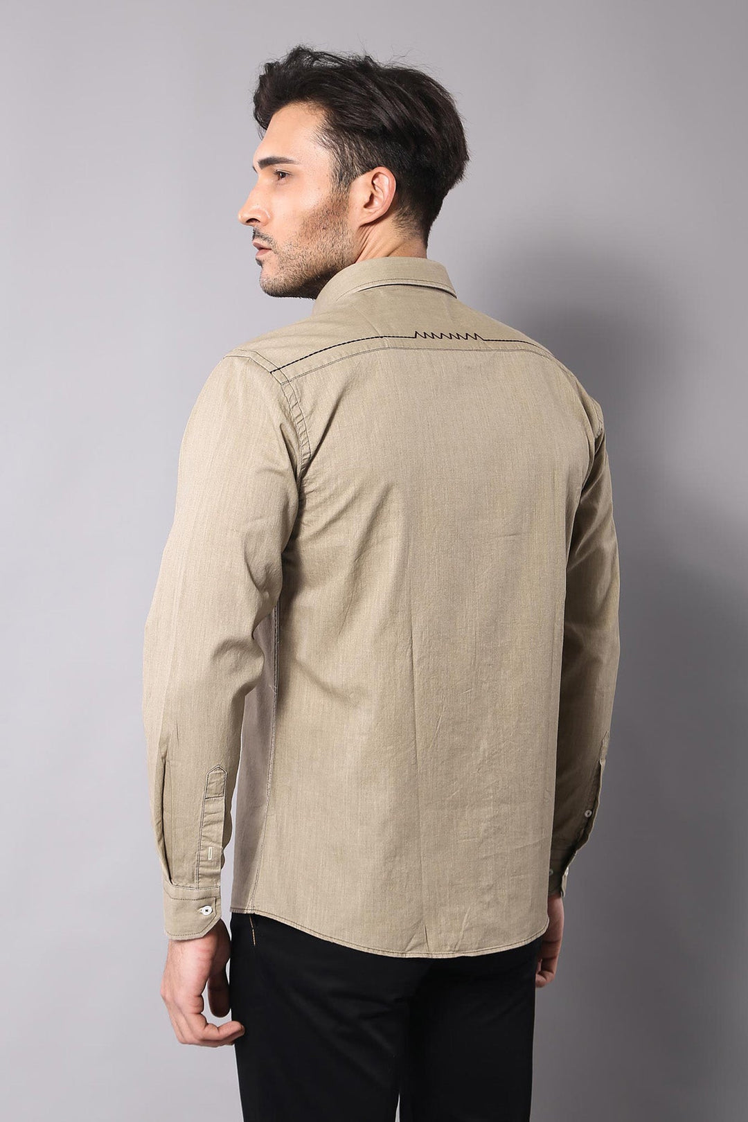 WSS Cotton Long Sleeves Beige Men Shirt  - Offenburg