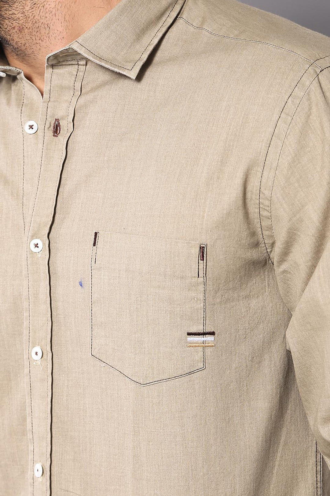 WSS Cotton Long Sleeves Beige Men Shirt  - Offenburg