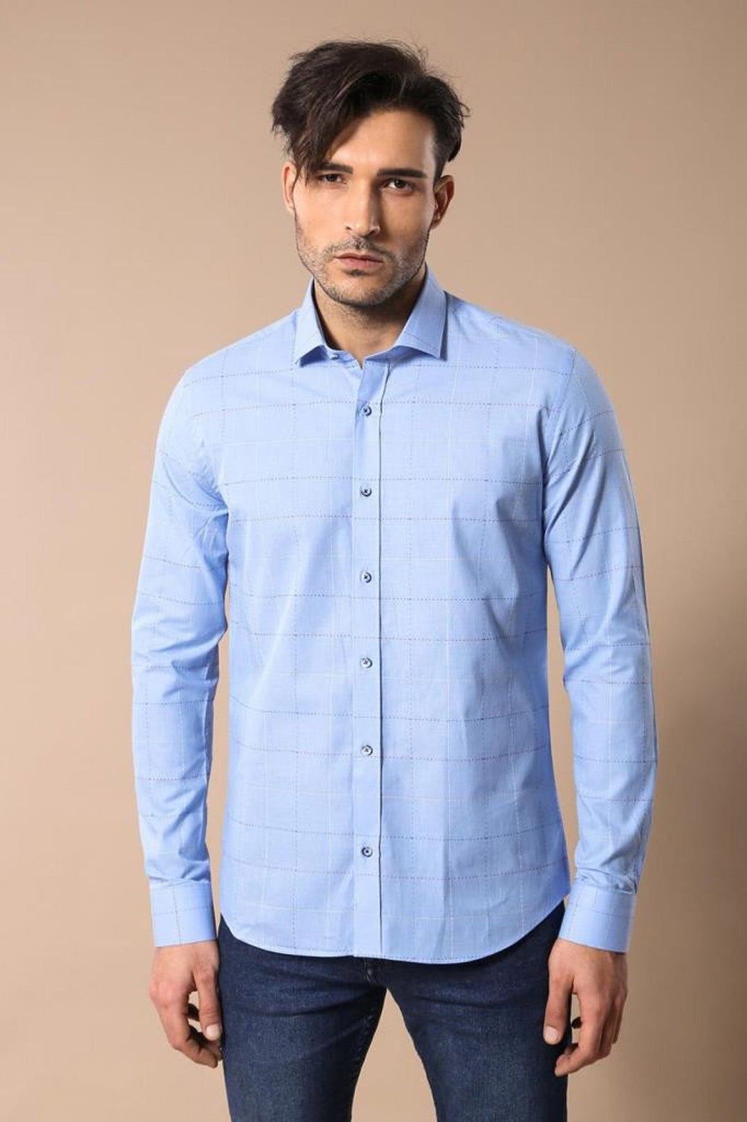 WSS Slim Fit Plaid Blue Shirt  - Commerce City