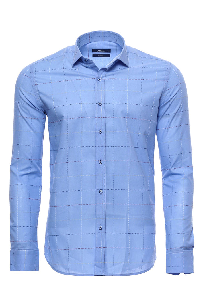 WSS Slim Fit Plaid Blue Shirt  - Commerce City
