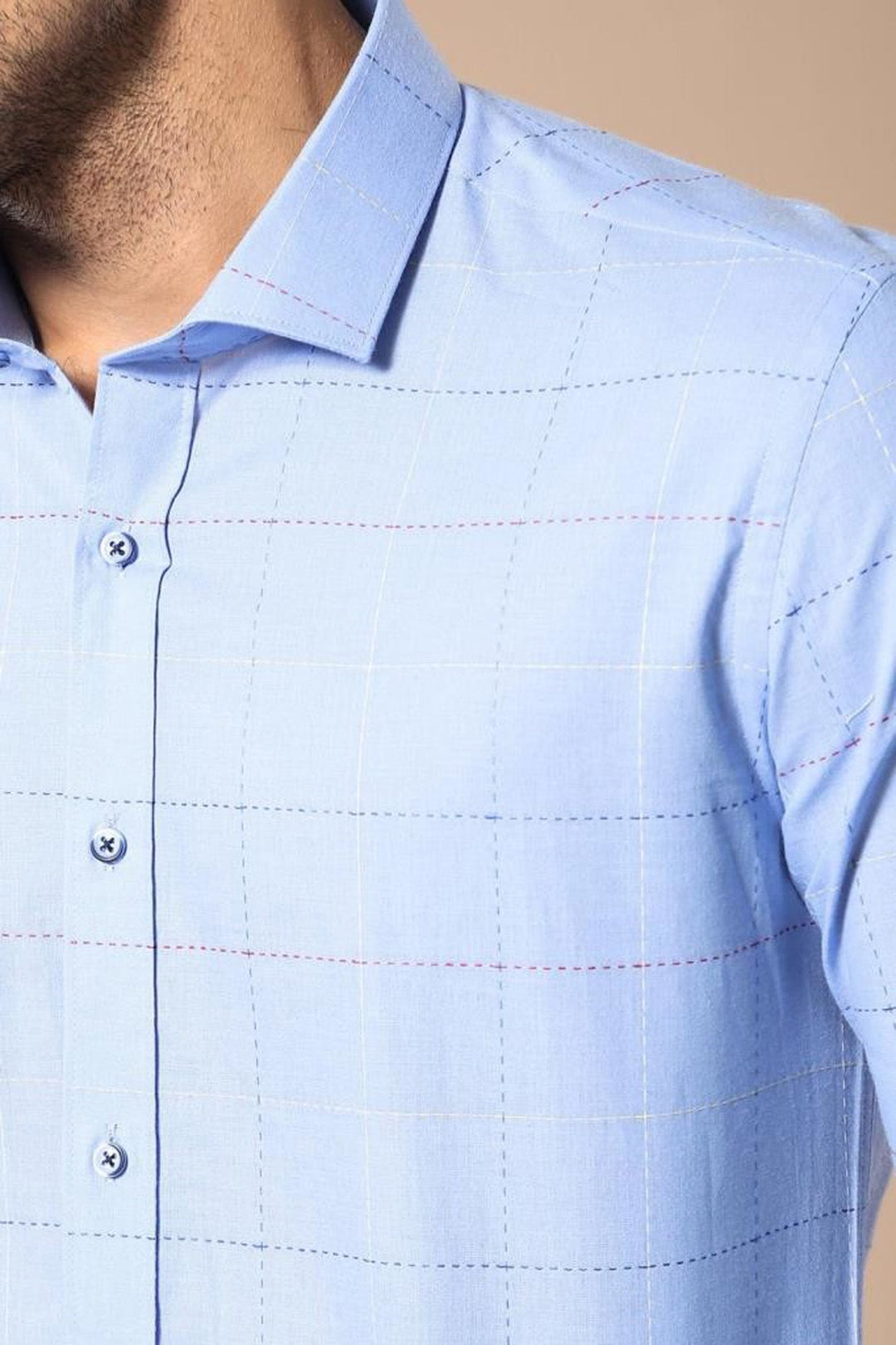WSS Slim Fit Plaid Blue Shirt  - Commerce City
