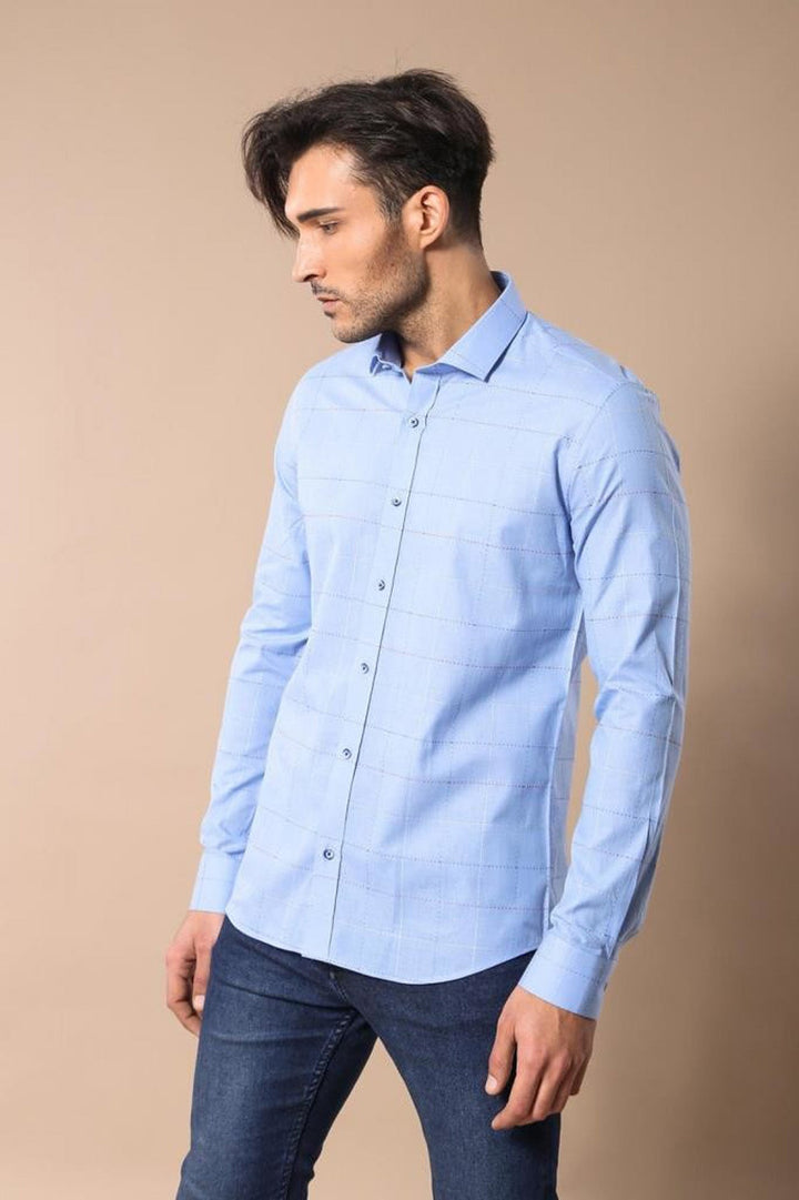 WSS Slim Fit Plaid Blue Shirt  - Commerce City