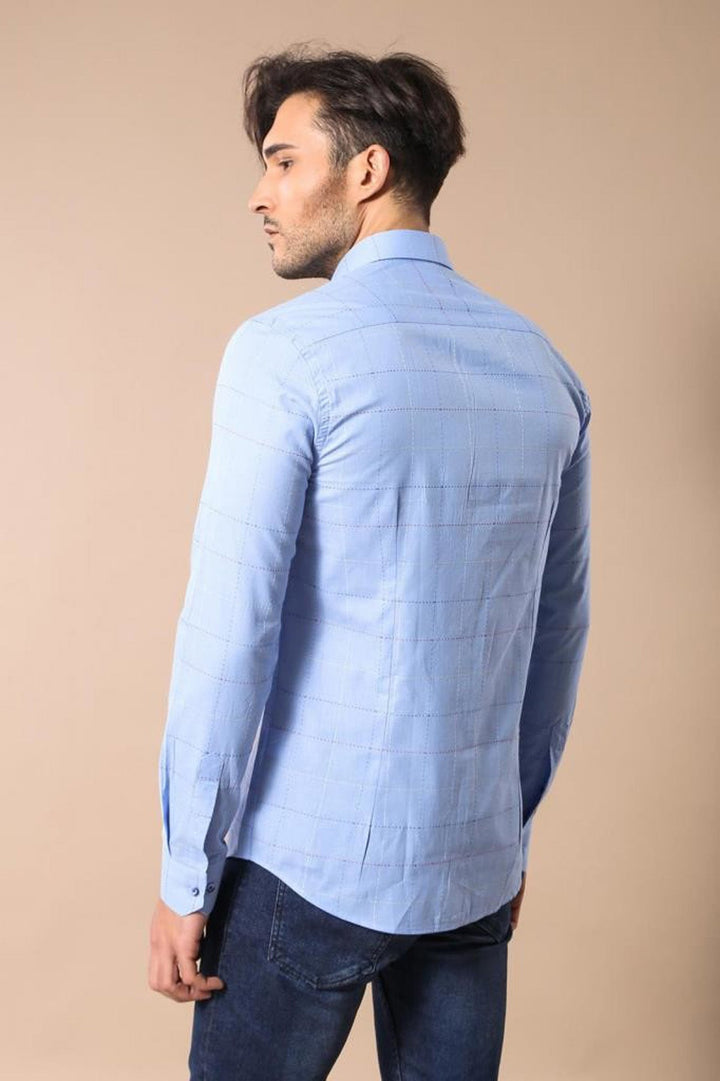 WSS Slim Fit Plaid Blue Shirt  - Commerce City