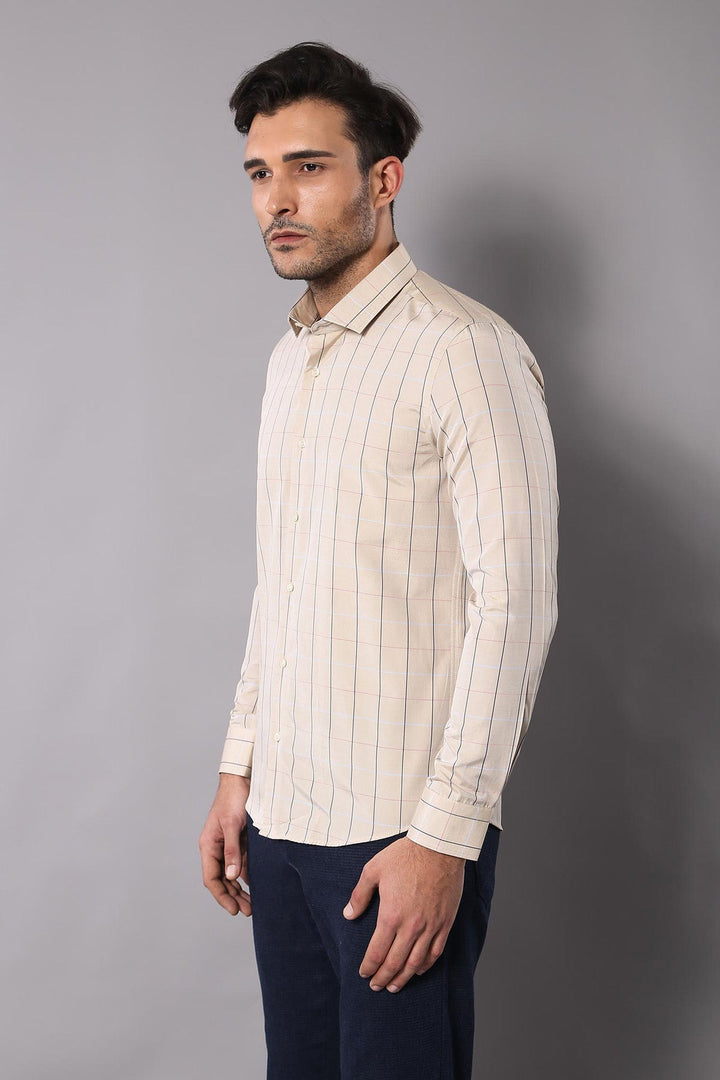 WSS Beige Slim Fit Plaid Men's Shirt  - Viersen