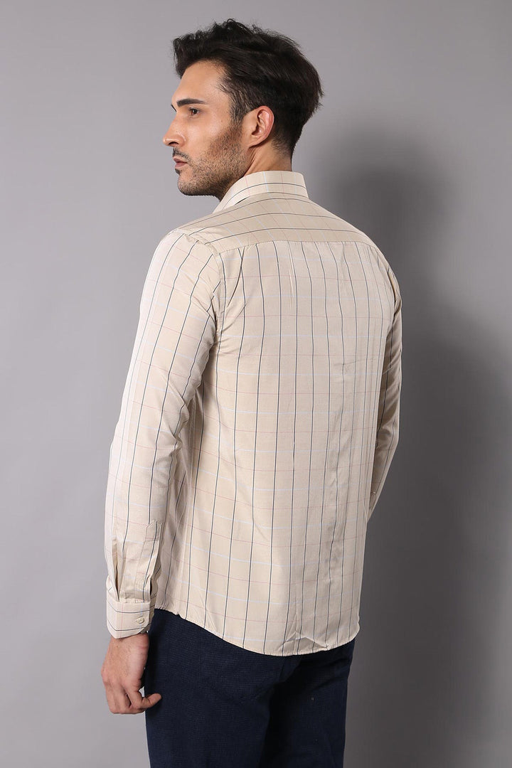 WSS Beige Slim Fit Plaid Men's Shirt  - Viersen