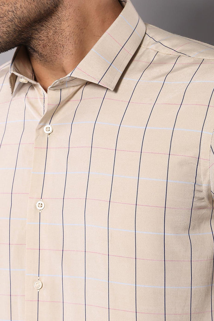 WSS Beige Slim Fit Plaid Men's Shirt  - Viersen