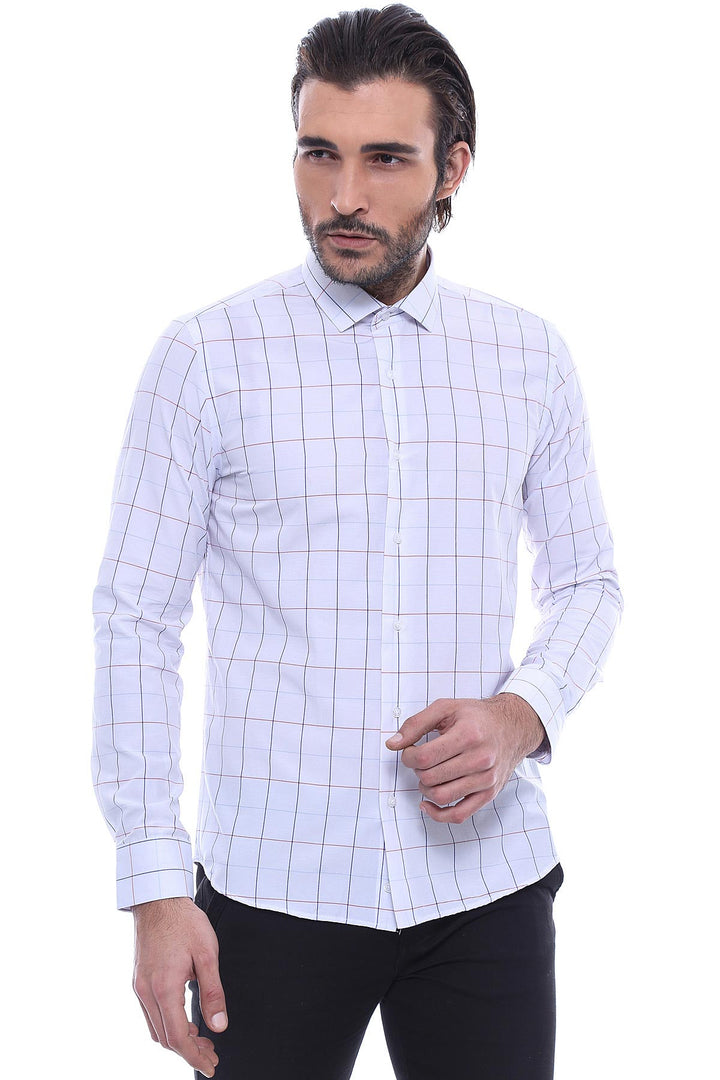WSS White Slim Fit Plaid Men's Shirt  - Vaudreuil-Dorion