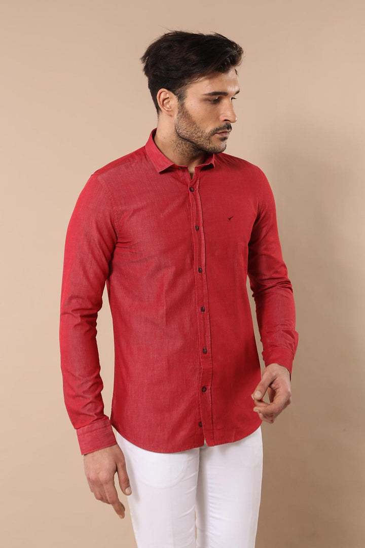 WSS Patterned Cotton Slim Fit Burgundy Shirt  - Dreieich
