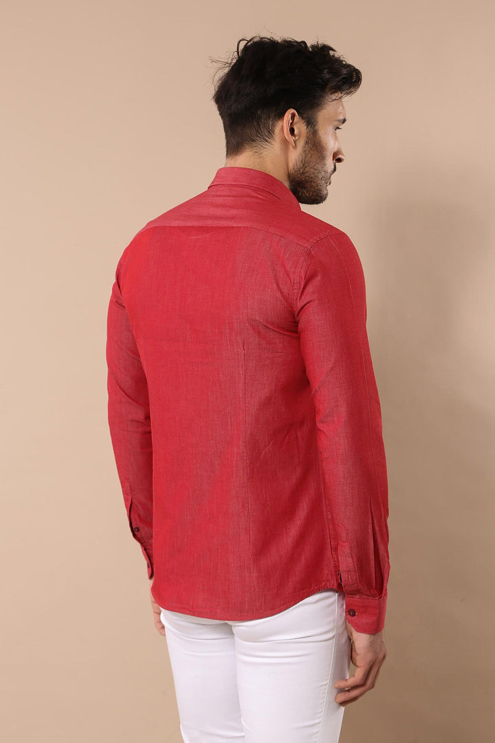WSS Patterned Cotton Slim Fit Burgundy Shirt  - Dreieich
