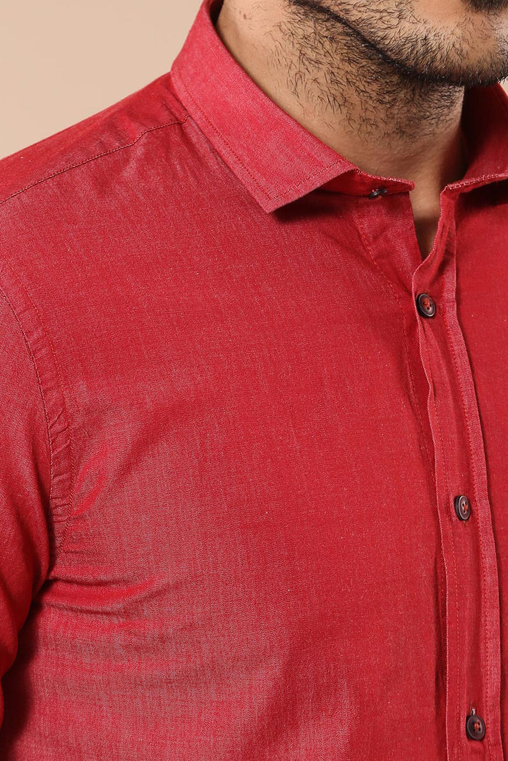 WSS Patterned Cotton Slim Fit Burgundy Shirt  - Dreieich