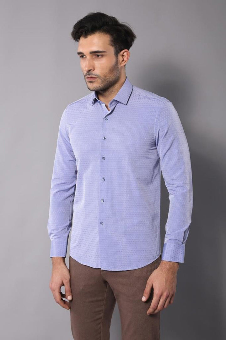 WSS Patterned Blue Men's Long Sleeve Shirt  - The Colony