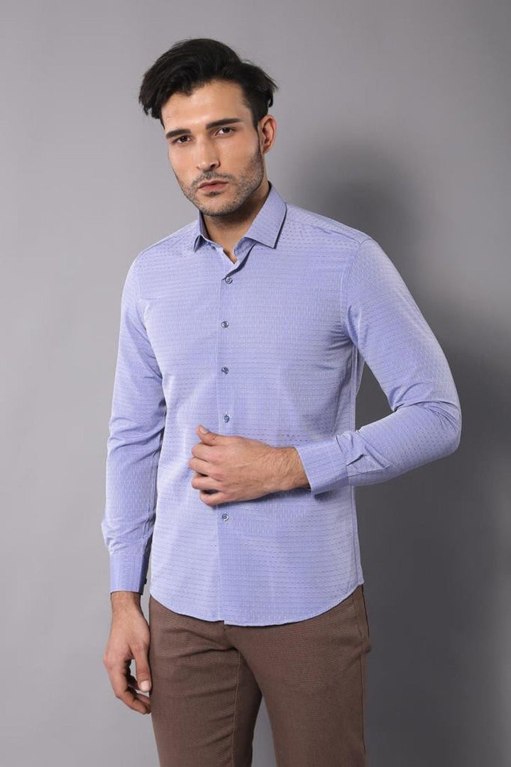WSS Patterned Blue Men's Long Sleeve Shirt  - The Colony