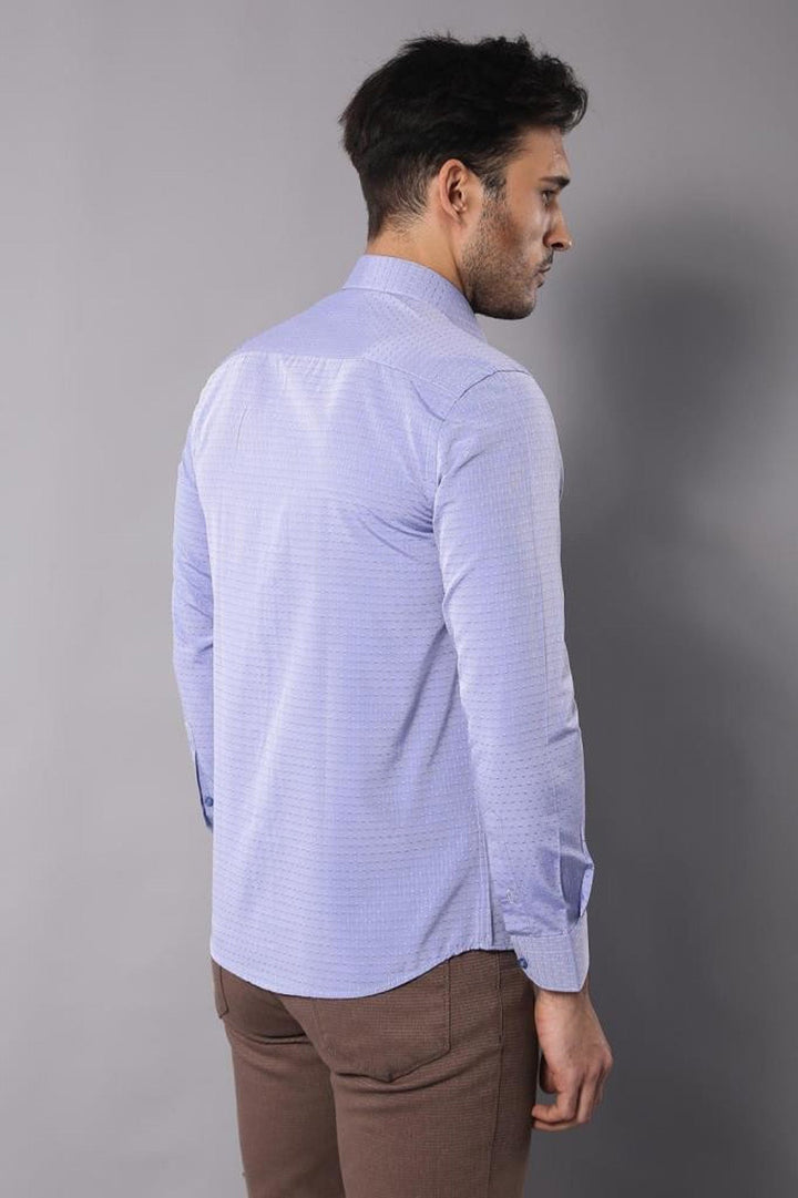 WSS Patterned Blue Men's Long Sleeve Shirt  - The Colony