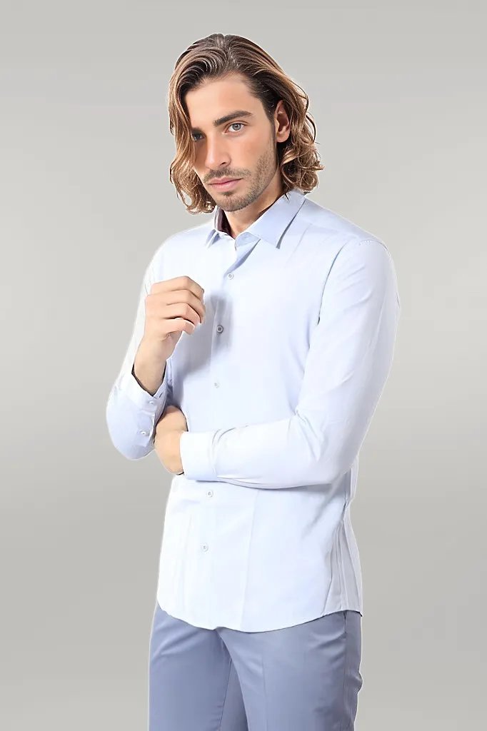 WSS Blue Patterned Slim Fit Shirt  - Singen