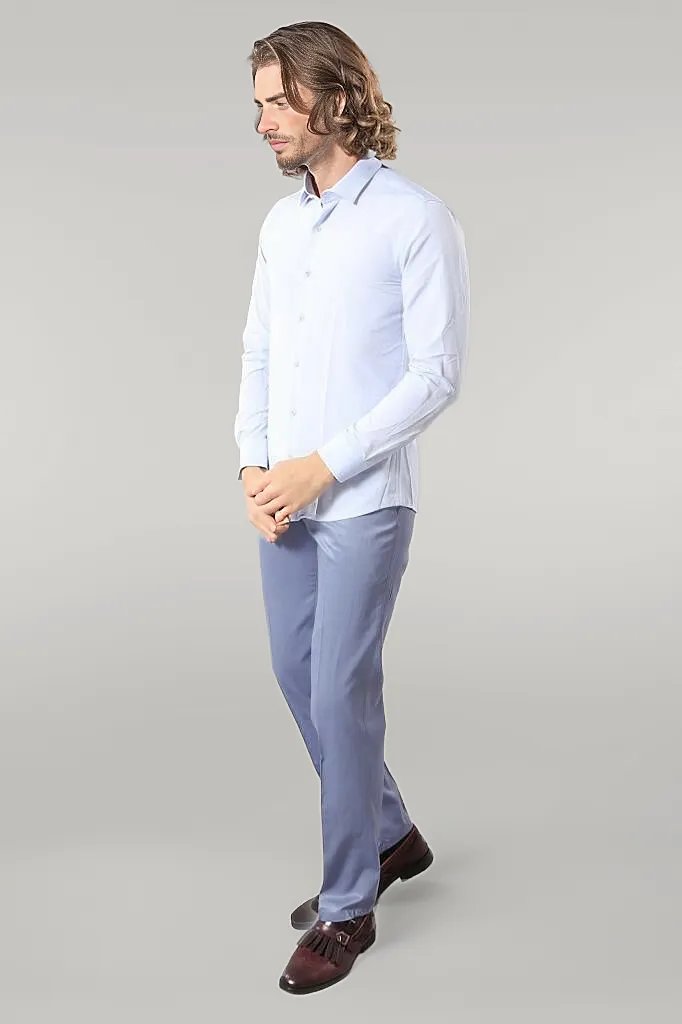 WSS Blue Patterned Slim Fit Shirt  - Singen