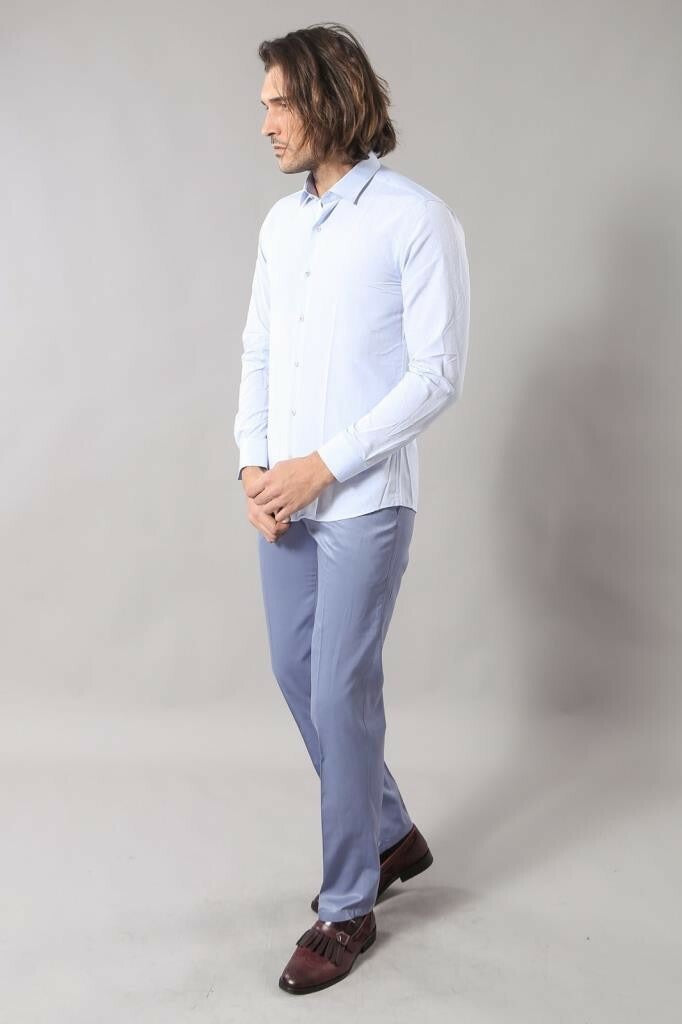 WSS Blue Patterned Slim Fit Shirt  - Crawley
