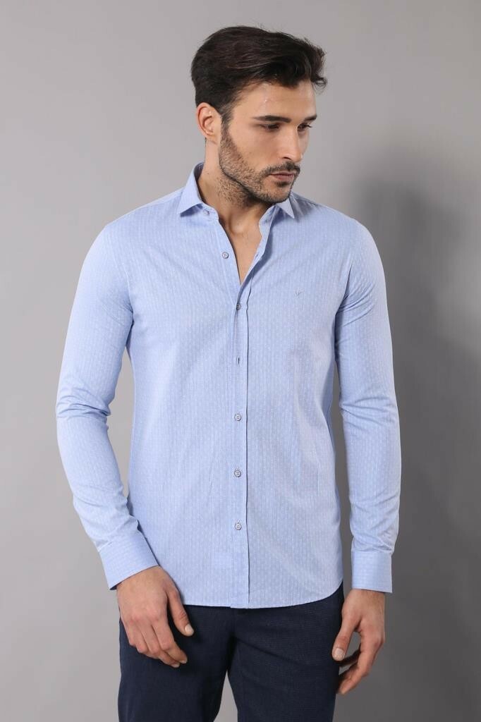 WSS Light Blue Cotton Shirt for Men  - Ávila