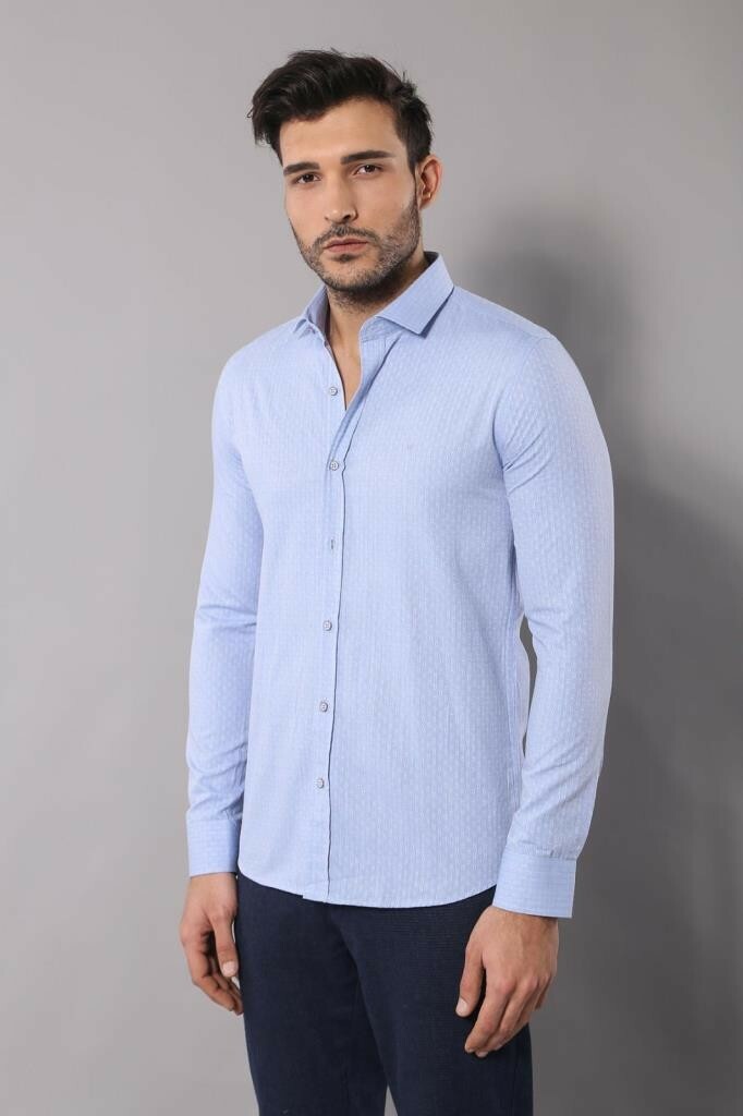 WSS Light Blue Cotton Shirt for Men  - Ávila